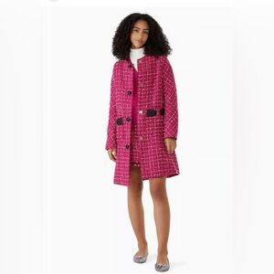 Kate Spade Pink and Black Tweed Festival Tweed Coat